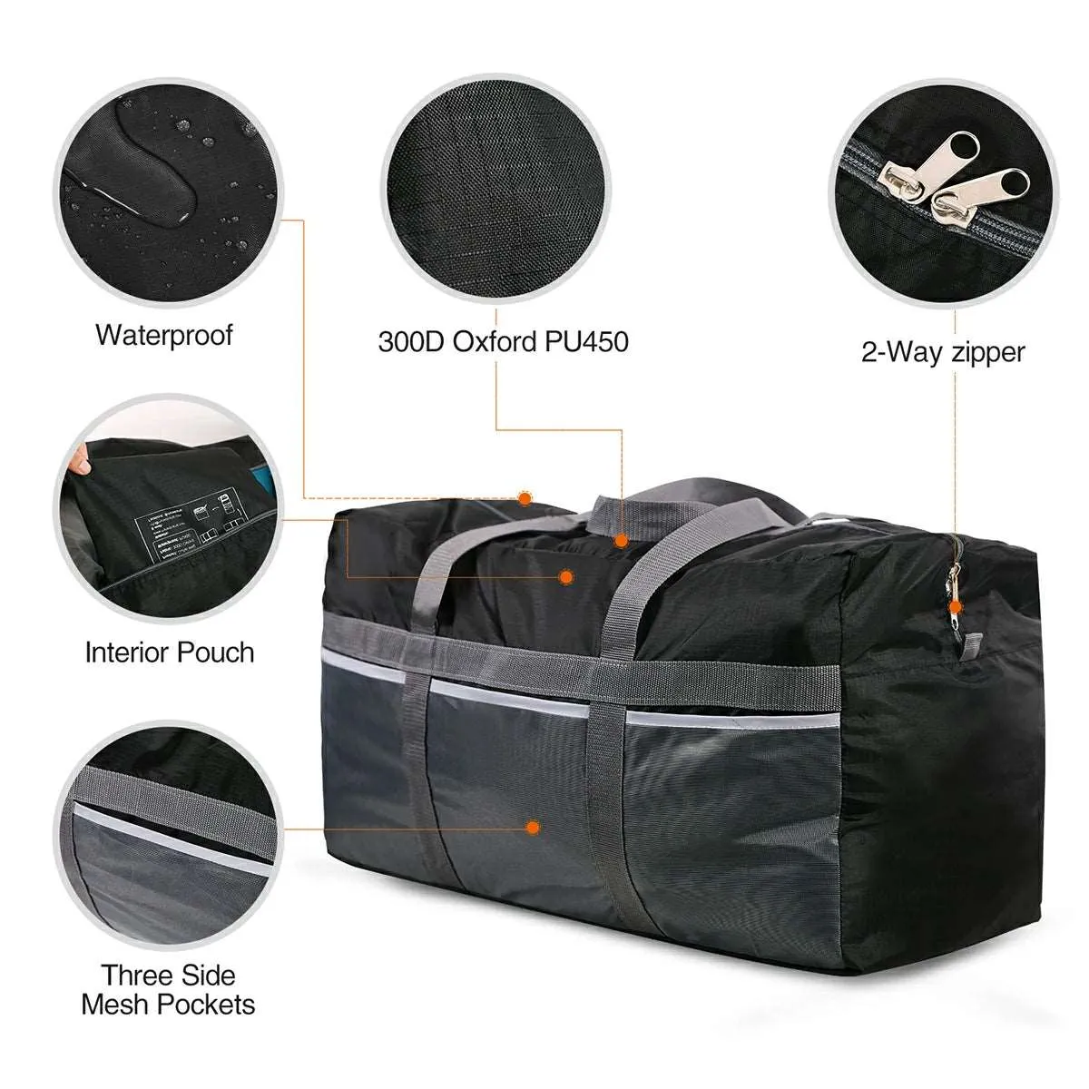 60/75/96L/100L Large Foldable Travel Bag Lightweight Sports Bag