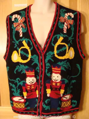 80s Style Festive Christmas Sweater Vest with Nutcrackers