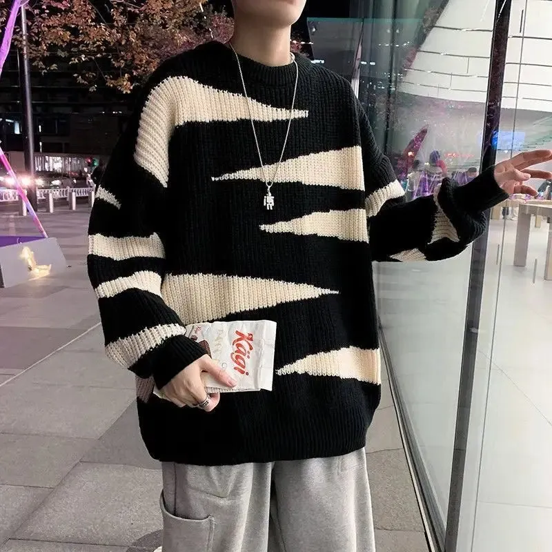 Aidase Sweater Couple Striped New Loose Outer Knitted Sweater Trend Korean Version Fashion Sweater