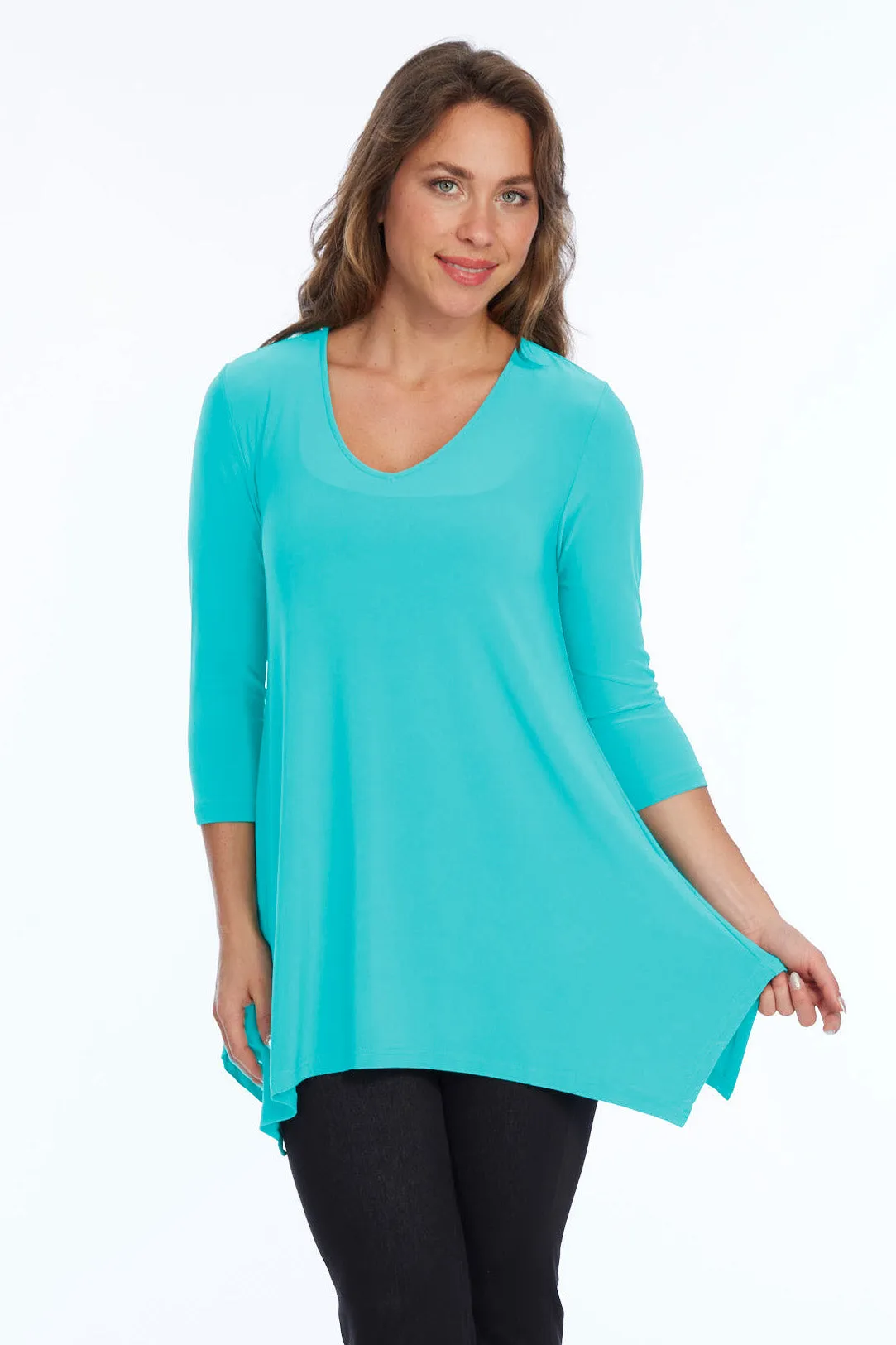 Alisha D High Low V Neck Tunic Top 3/4 Sleeves