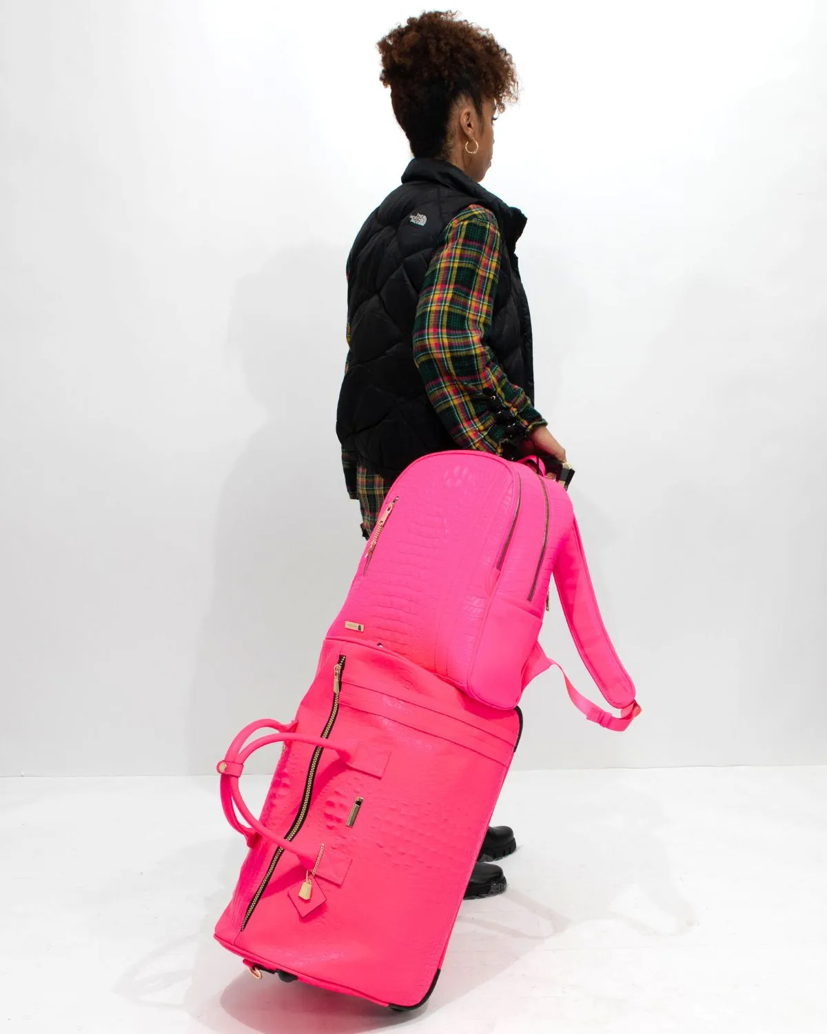 Apollo 2 Backpack & Rolling Duffle Bag Set in Neon Pink