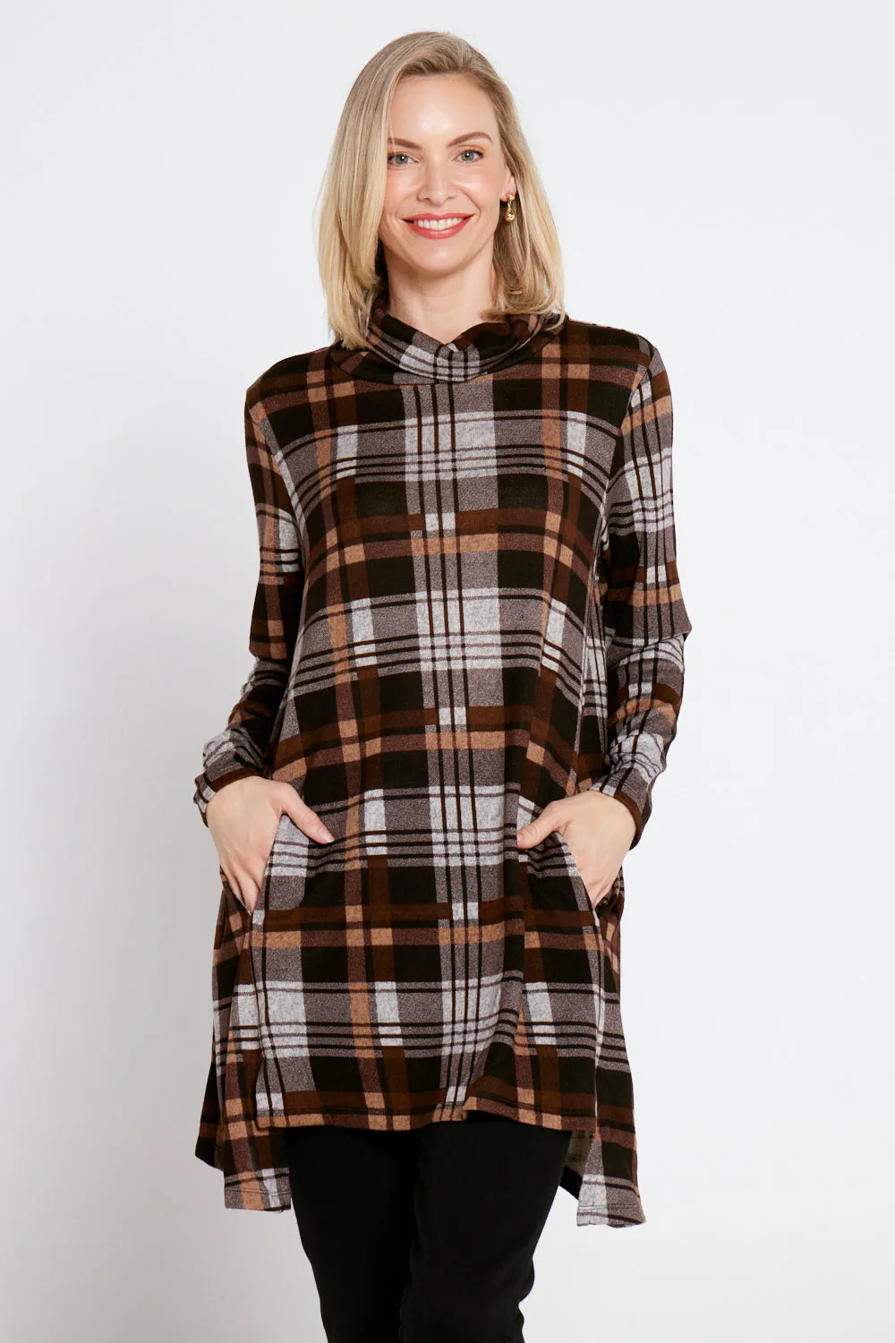 Aspen Cowl Swing Tunic - Coffee Check