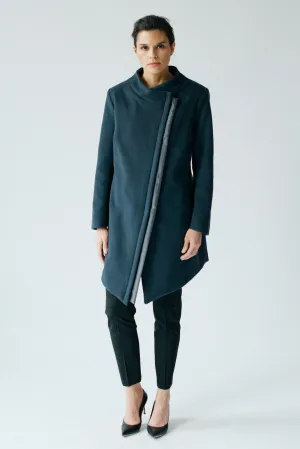 Astor Asymmetric Coat - Slate Blue