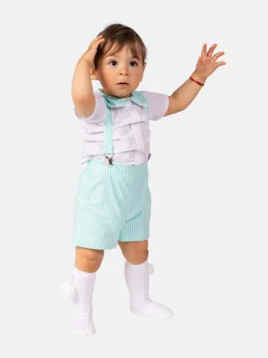 Baby Boy Matias Collection Striped Spanish Romper Set-Aqua Blue