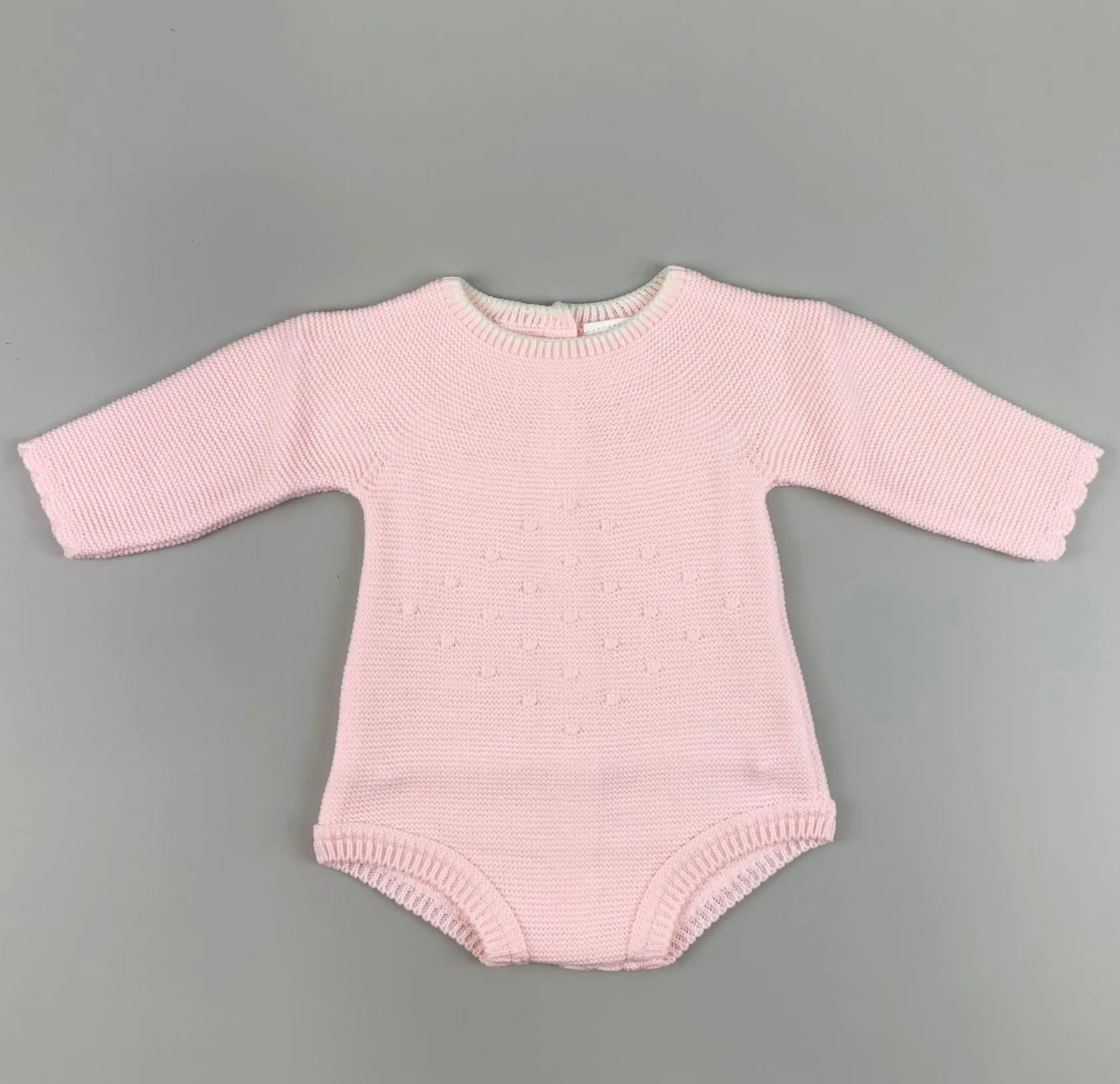 Baby Girl Knitted Romper -Long Sleeves - Pink