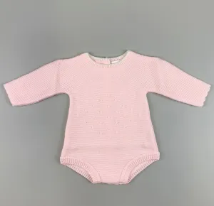 Baby Girl Knitted Romper -Long Sleeves - Pink