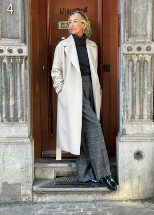 BELTED LONG COAT PRESSED WOOL POLAIRE | ALMOND