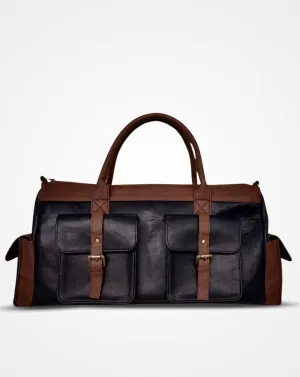 Blue & Brown 4 Pocket Leatherette Duffle / Luggage Bag