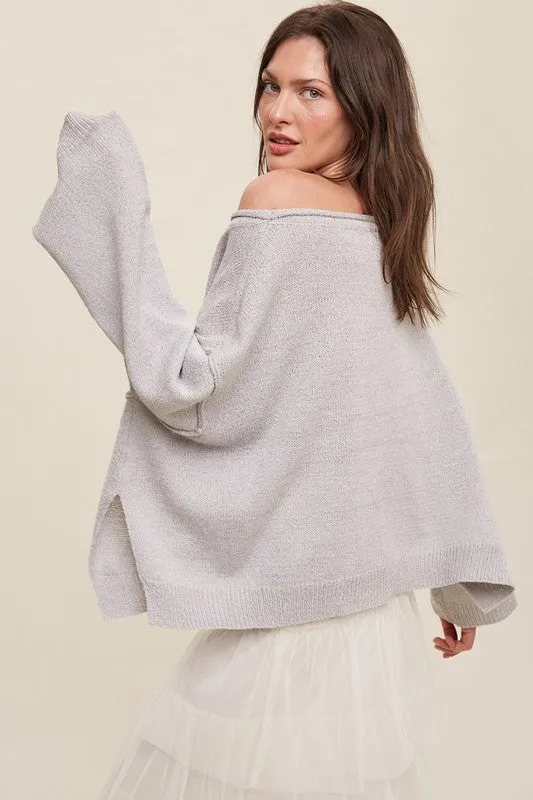 Bohemian Light Weight Wide Neck Crop Pullover Knit Sweater