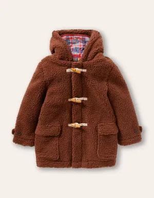 Borg Teddy Bear Duffle Coat-Natural Brown