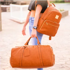 Brown Leather Carrier and Duffle Bag Set