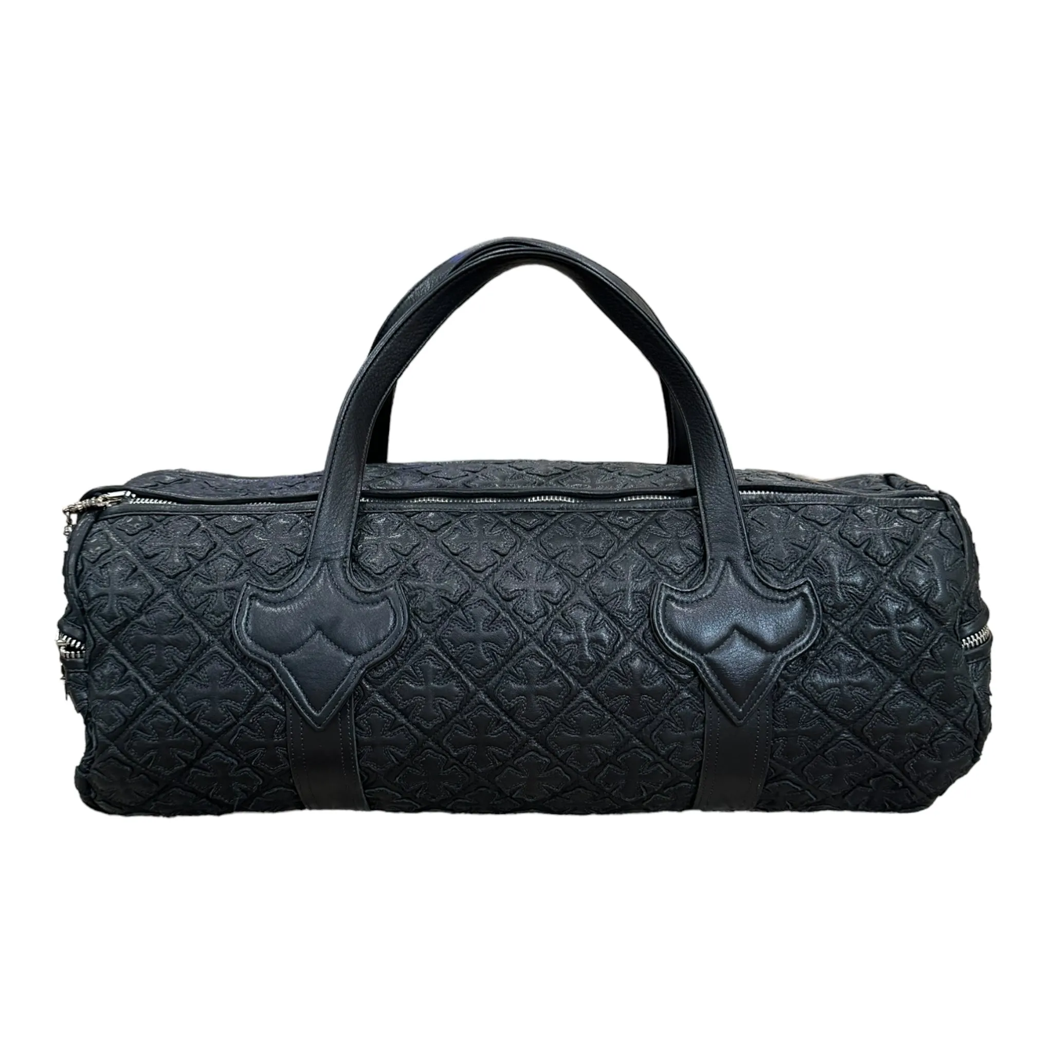 Chrome Hearts Silver Cross Plus Leather Duffle Bag Black (Large)