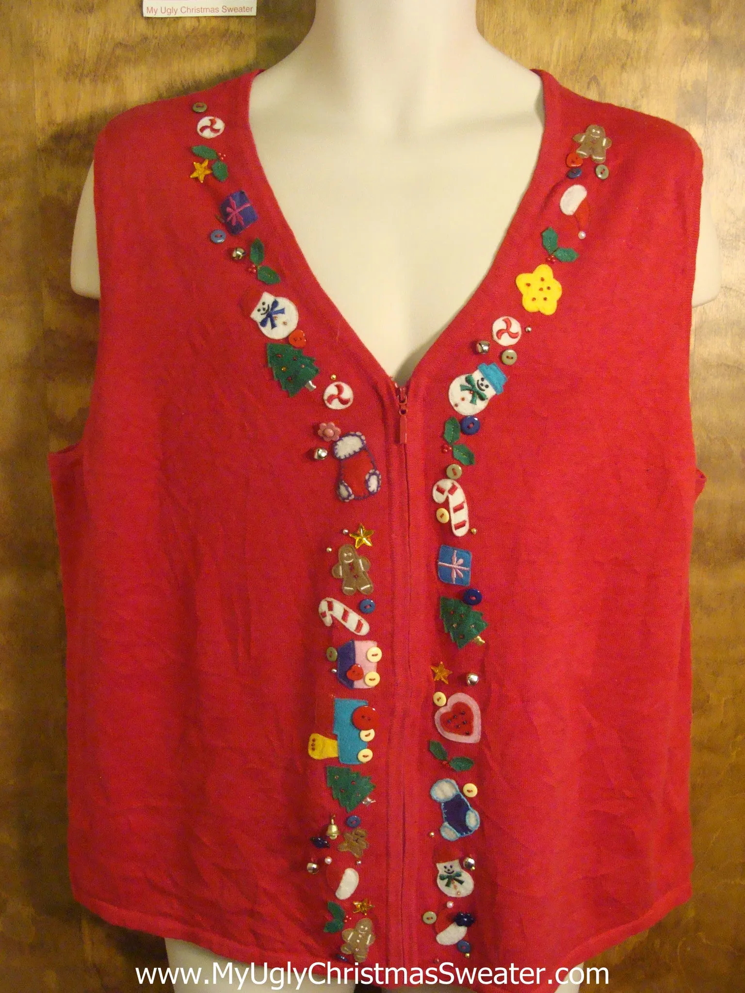 Classic Red with Holiday Hem Ugly Christmas Sweater Vest