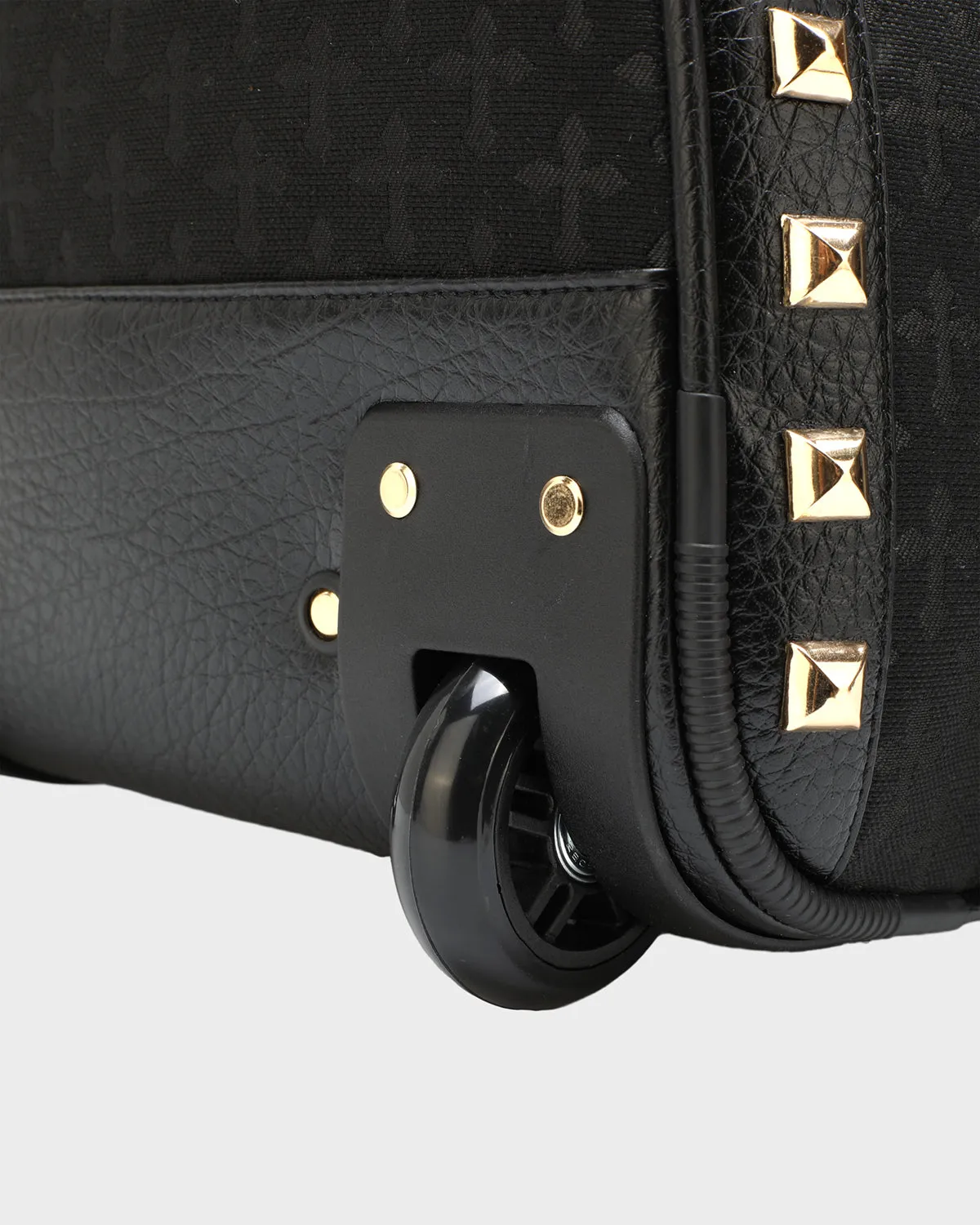 Cross Spiked Rolling Duffle Bag in Black