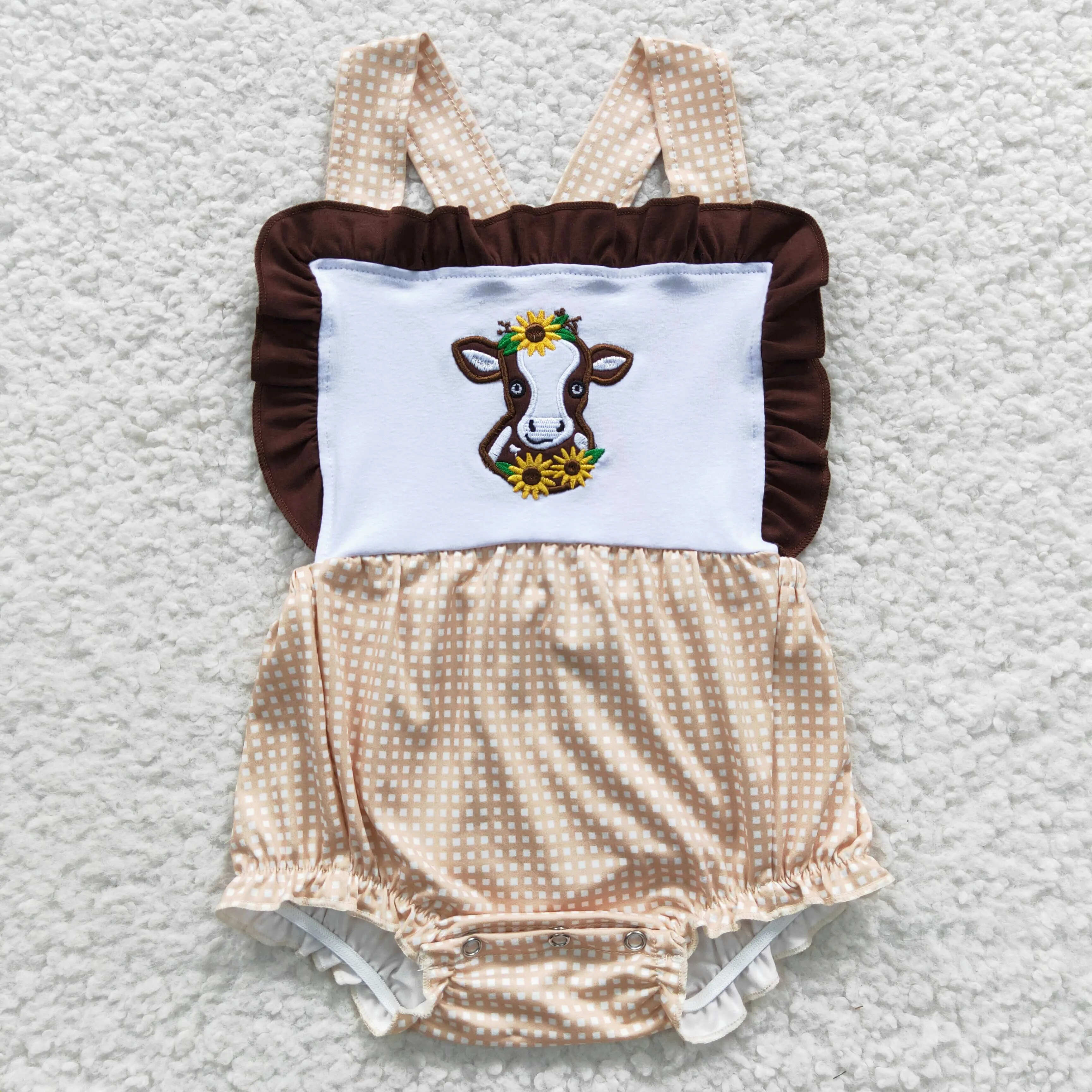 cute heifer embroidery baby girls onesies SR0312