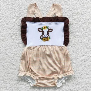 cute heifer embroidery baby girls onesies SR0312