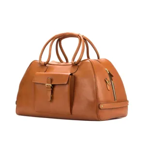 DapperFam Luxe Men's Travel Duffle in Cognac Painted Calf