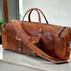 Dazzlo Leather Duffle Bag - Brown (Tan) - 20"/24"/28"