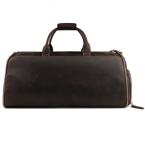 Dazzlo The Smart Top Grain Leather Duffle Bag - Brown/Black - 22"