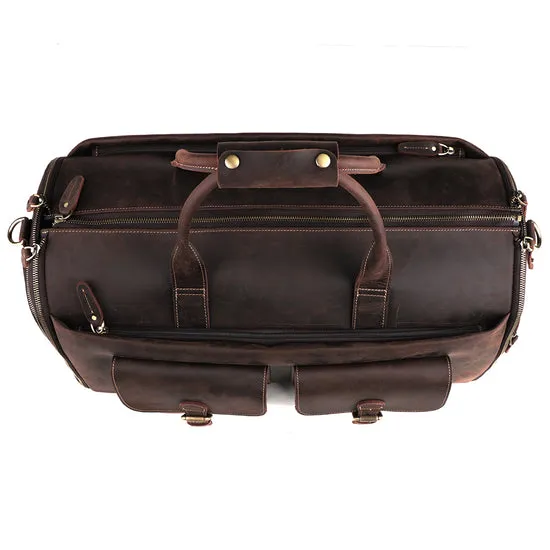 Dazzlo The Smart Top Grain Leather Duffle Bag - Brown/Black - 22"