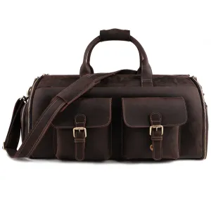 Dazzlo The Smart Top Grain Leather Duffle Bag - Brown/Black - 22"