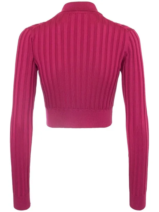 Dolce&amp;Gabbana   Silk rib knit polo crop sweater 