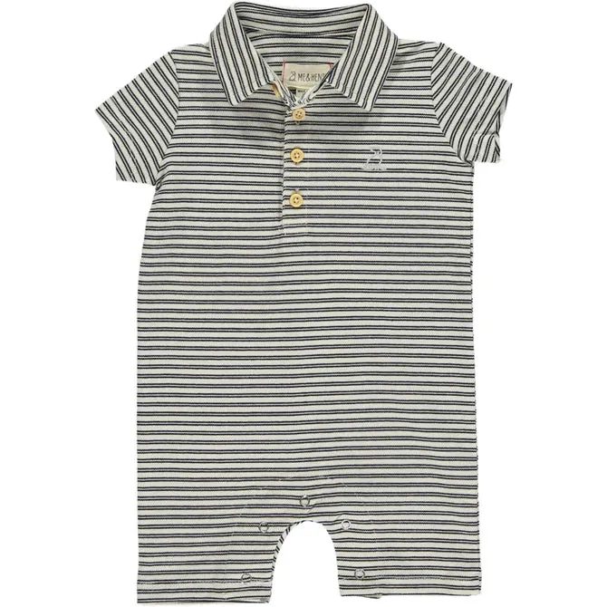 Drift Black/Cream Stripe Pique Polo Romper