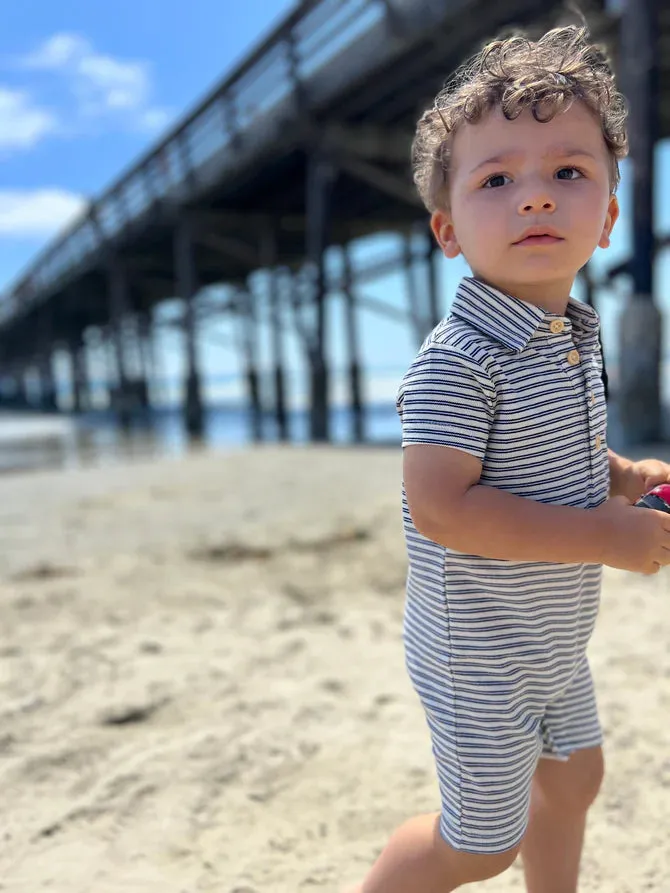 Drift Black/Cream Stripe Pique Polo Romper