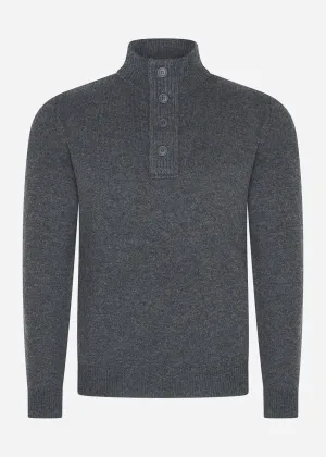 Essential patch half zip knitted jumper - charcoal