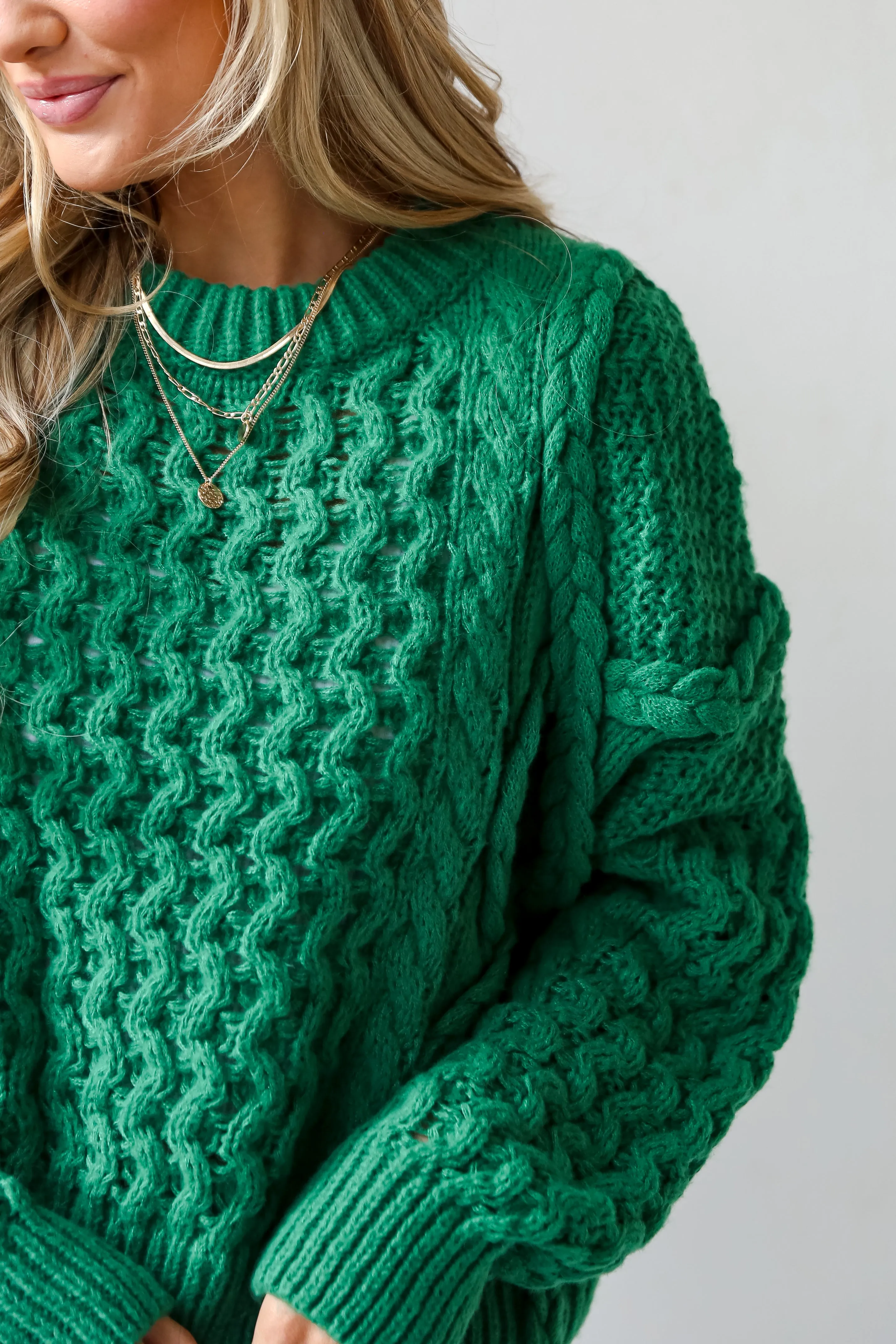 FINAL SALE - Warm Charm Green Cable Knit Sweater