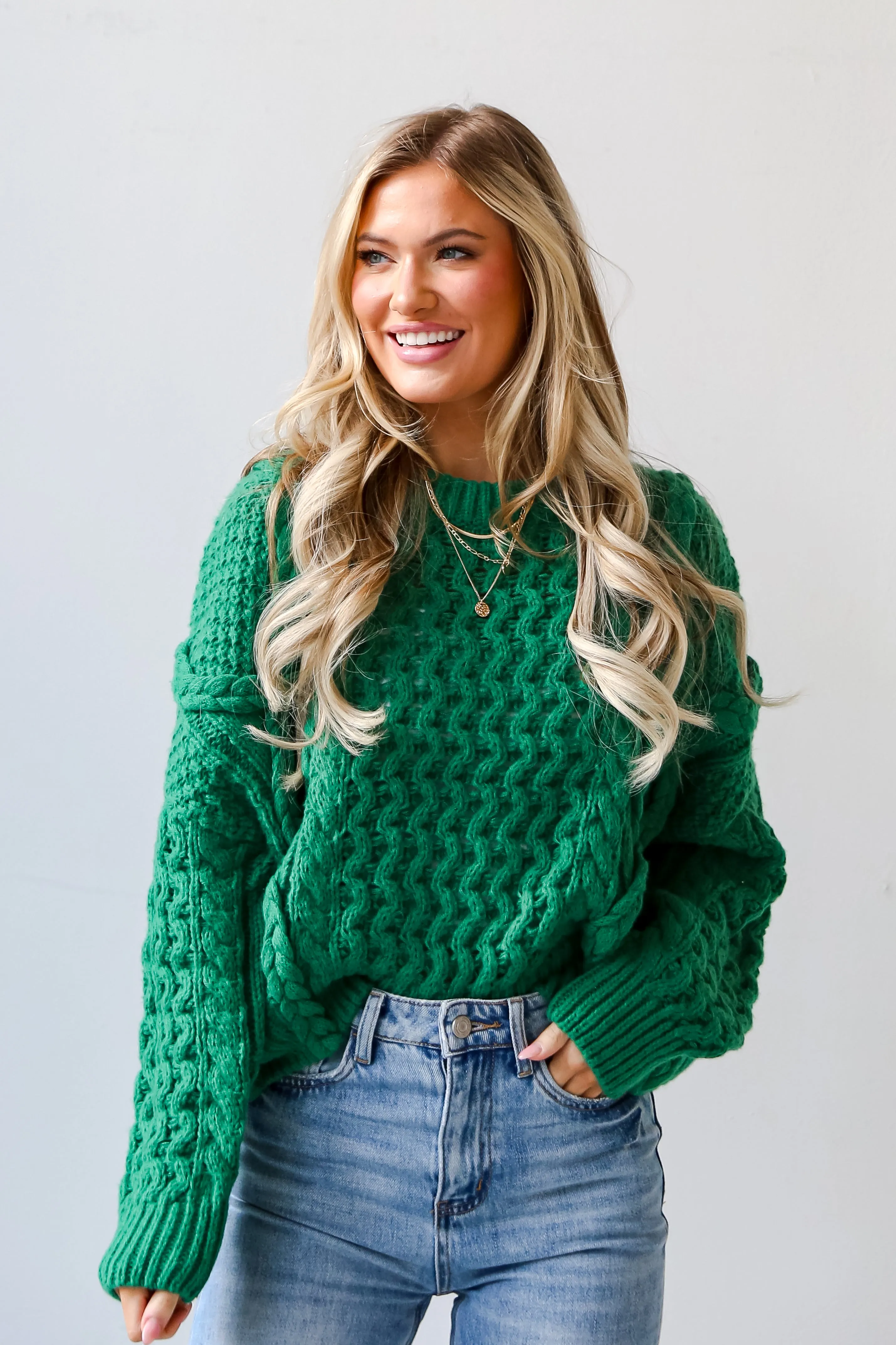 FINAL SALE - Warm Charm Green Cable Knit Sweater