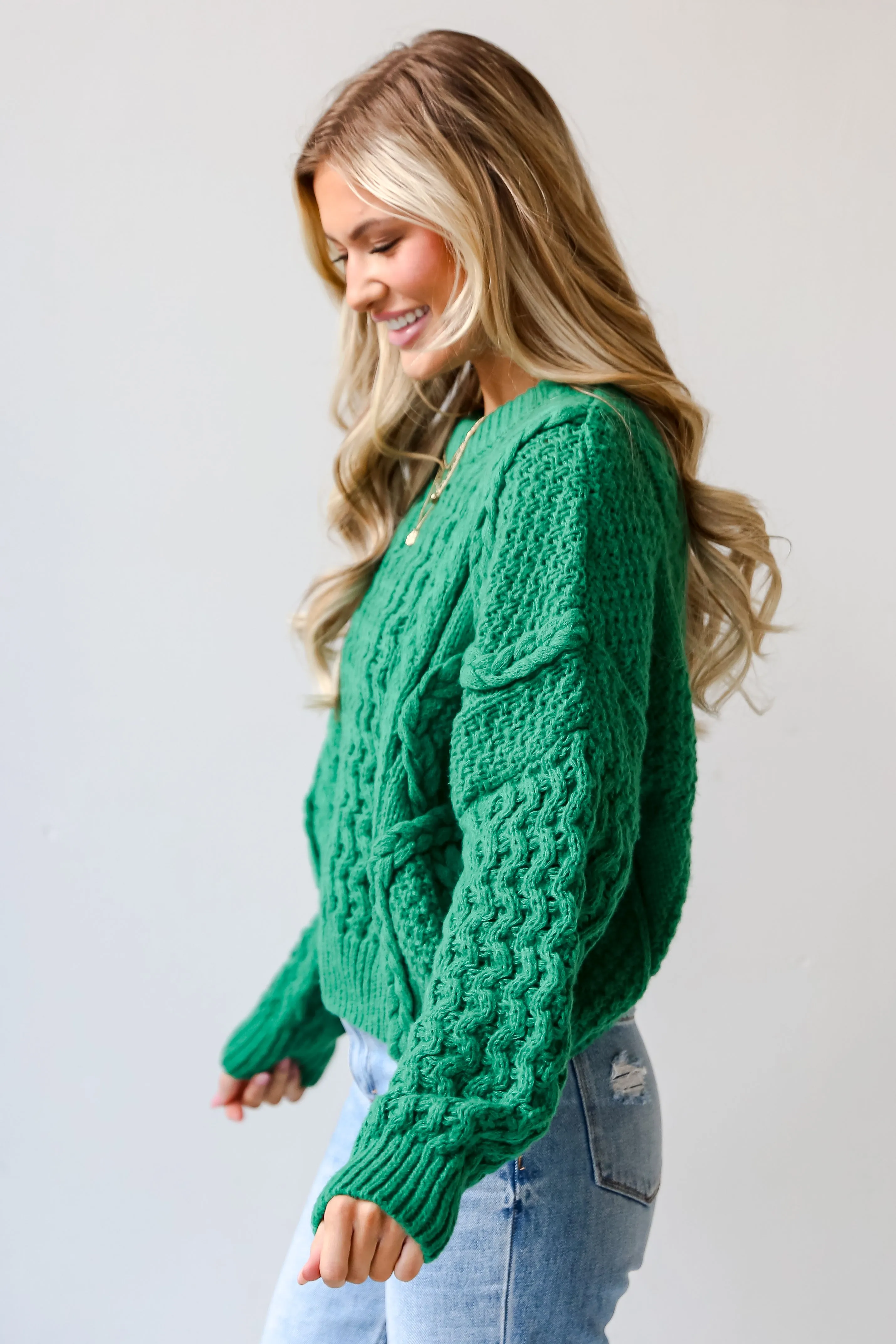 FINAL SALE - Warm Charm Green Cable Knit Sweater