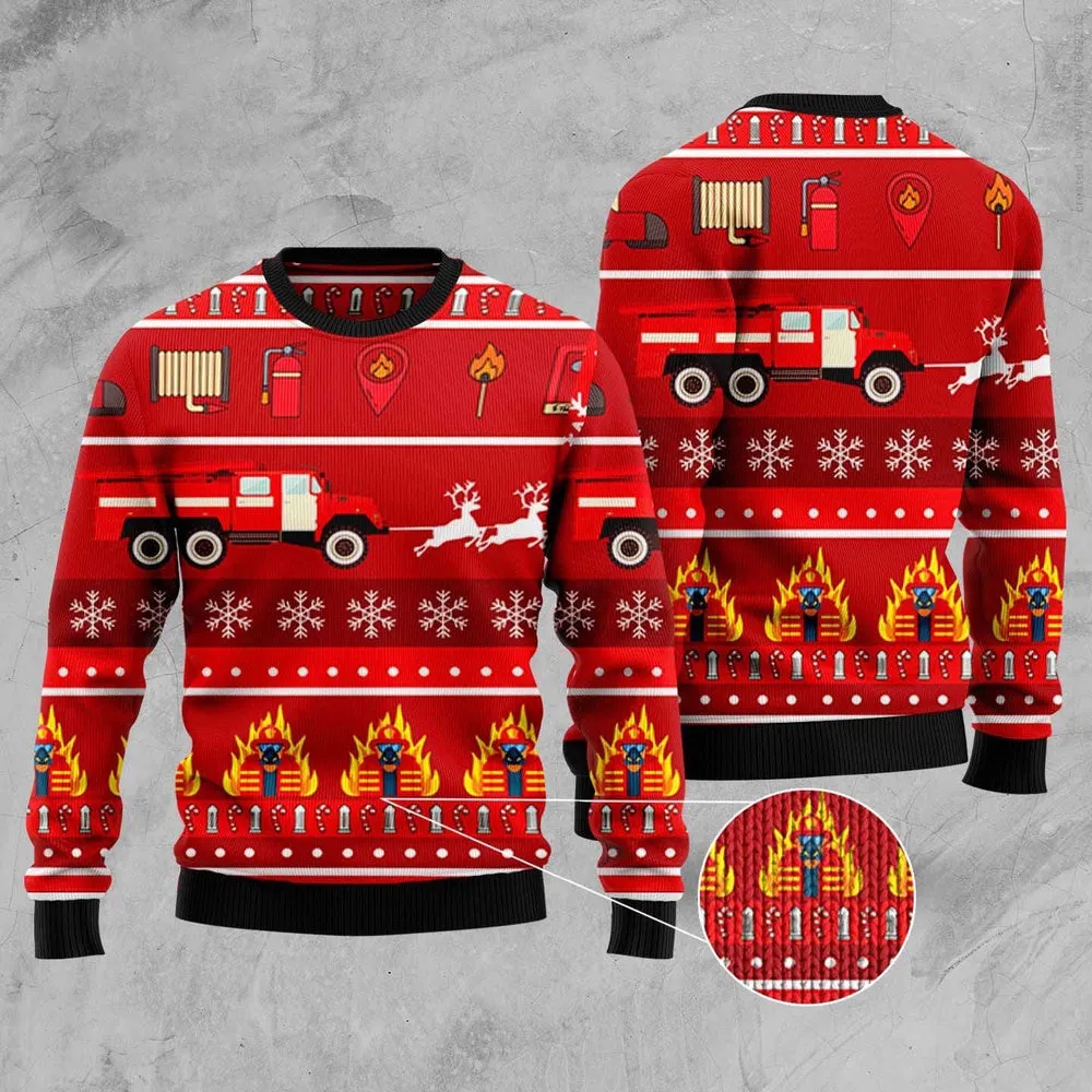 Firefighter Ugly Christmas Sweater, Firefighter Tool Ugly Sweater, Idea Gift for Men Dad