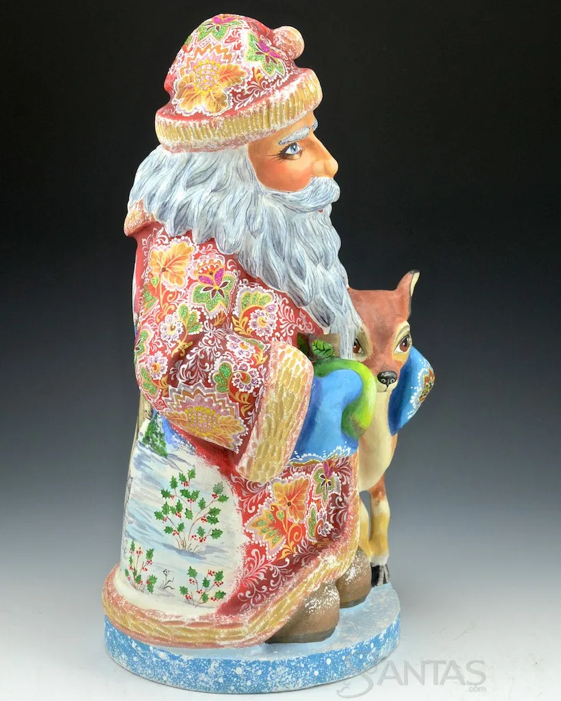 Floral Russian Santa with Deer and Santa Scene