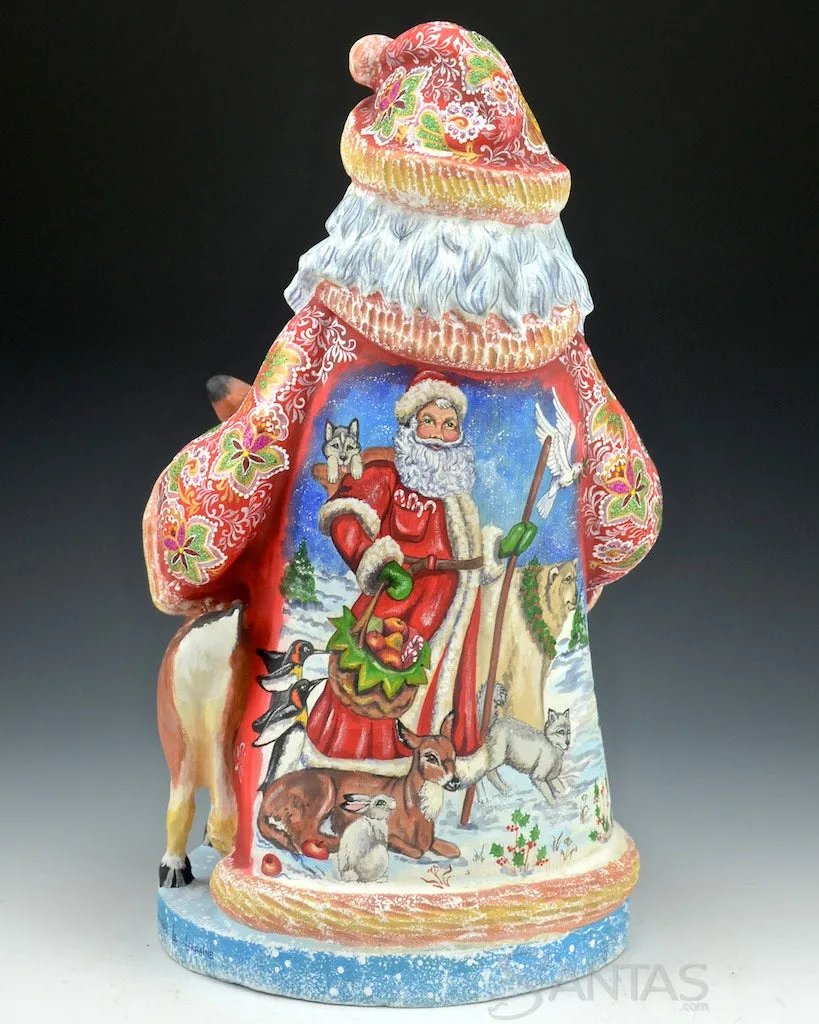 Floral Russian Santa with Deer and Santa Scene