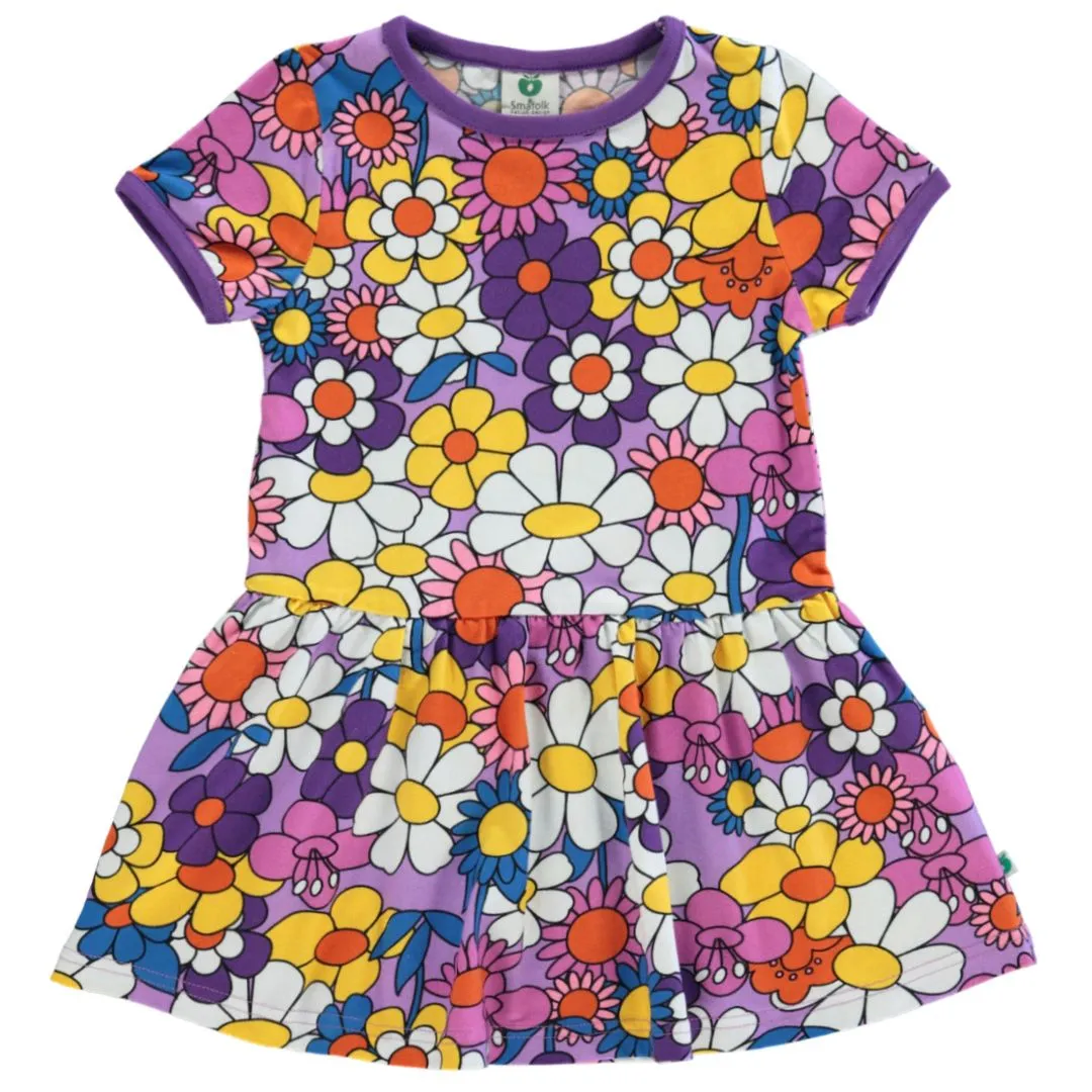 Flowers Short Sleeve Dress in Viola