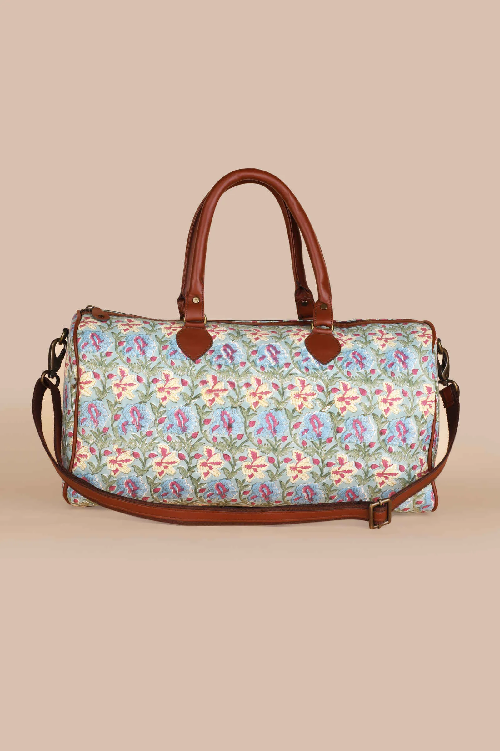 Galway Gemstone Hand Block Printed Blue Duffle Bag