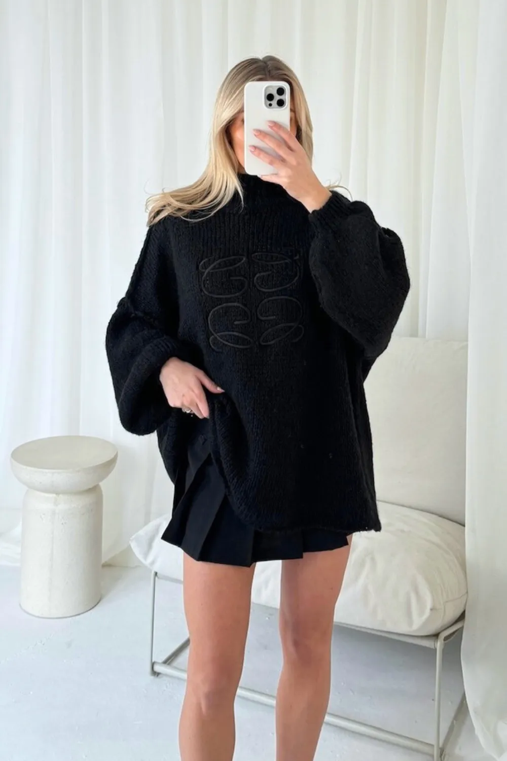 Gege black embroidered oversized knit jumper