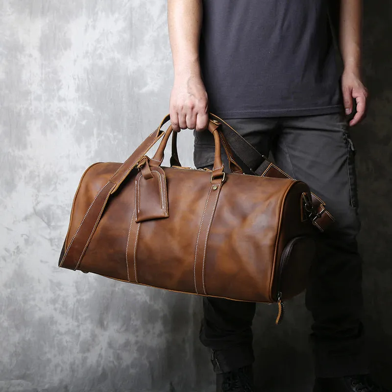 Genuine Leather Travel Bag with Shoe Pocket Travel Duffle