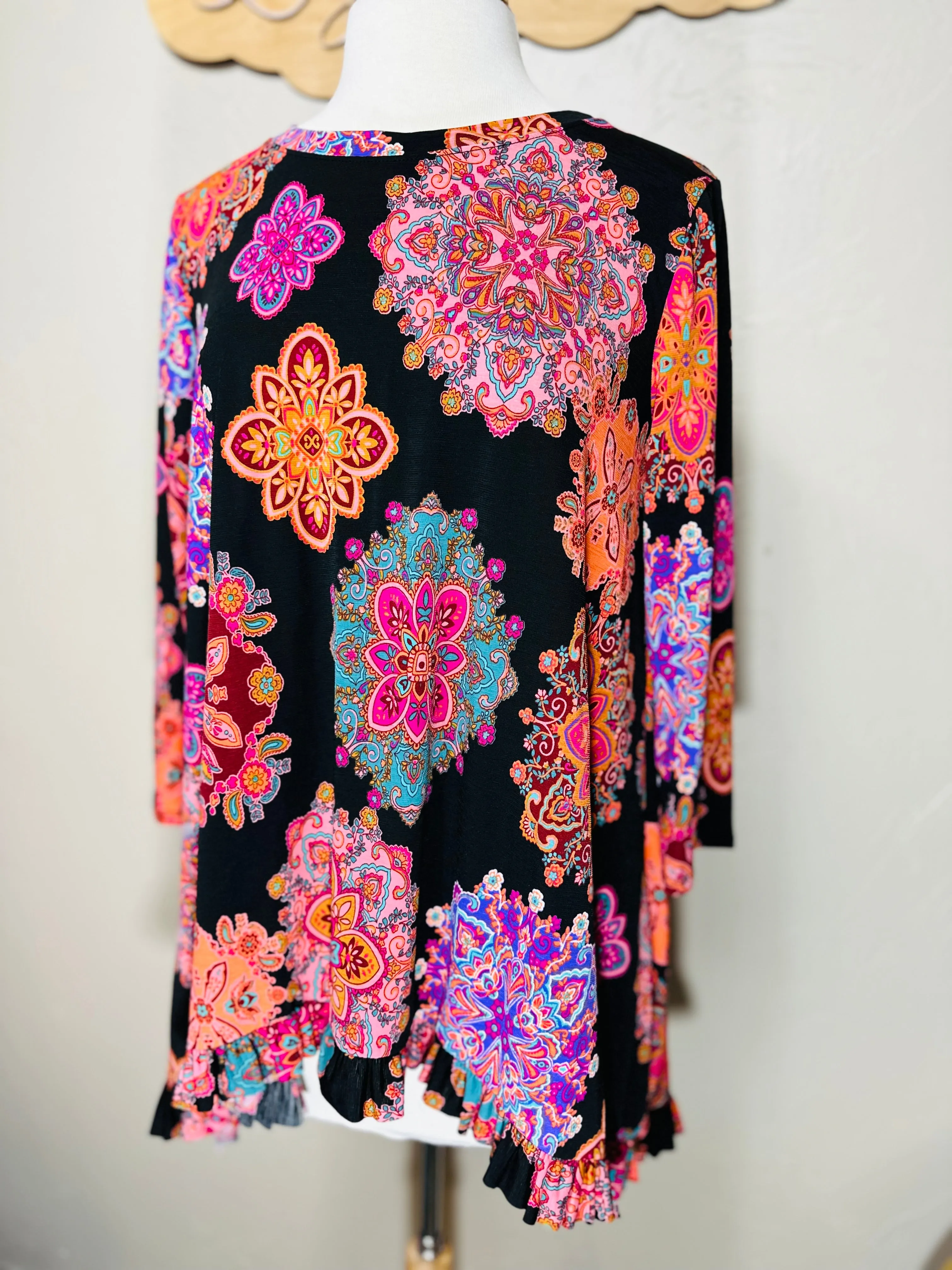 Geometric Colorful Medallion Hi Low Dressy Modest Tunic Top