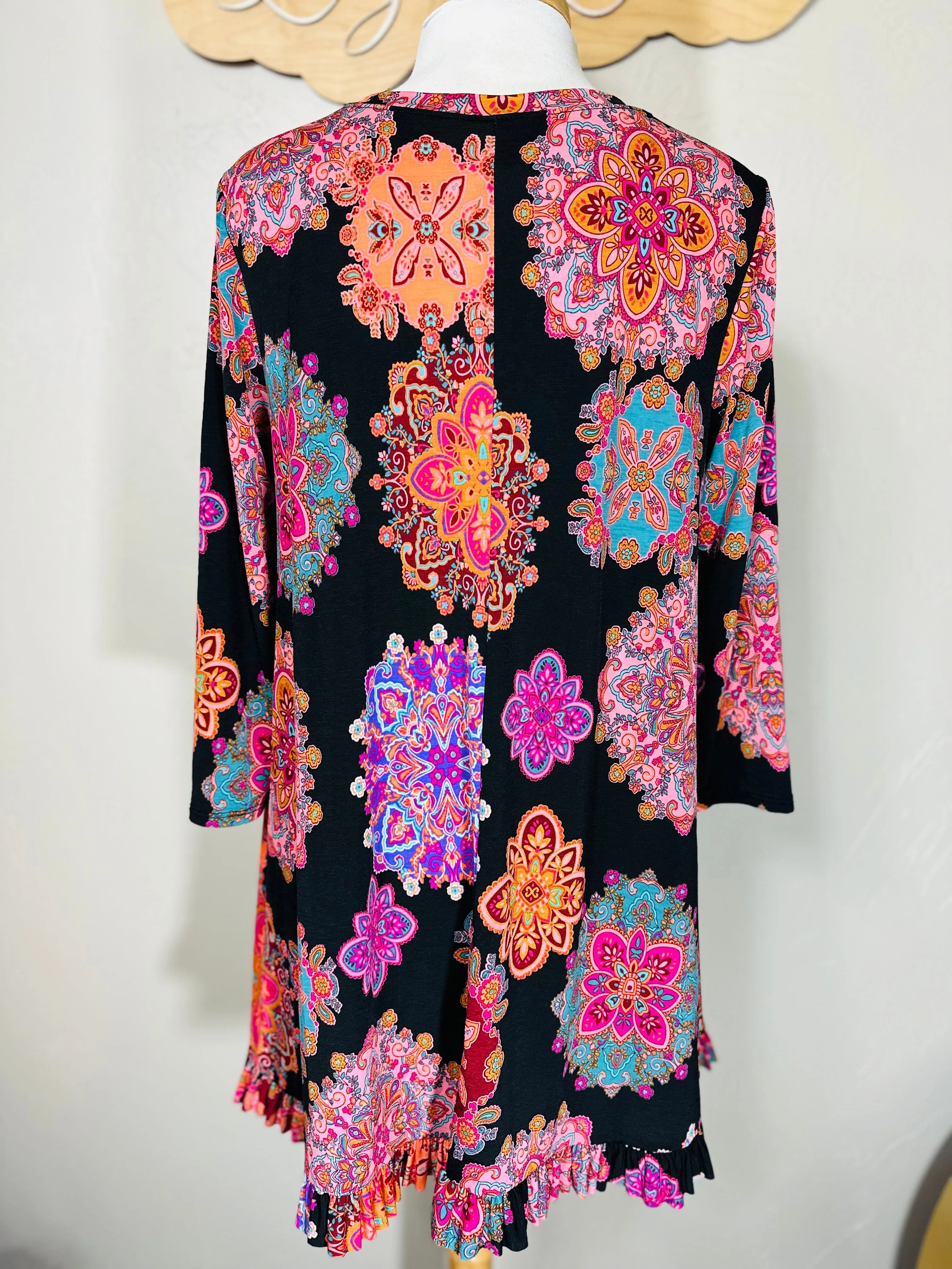 Geometric Colorful Medallion Hi Low Dressy Modest Tunic Top