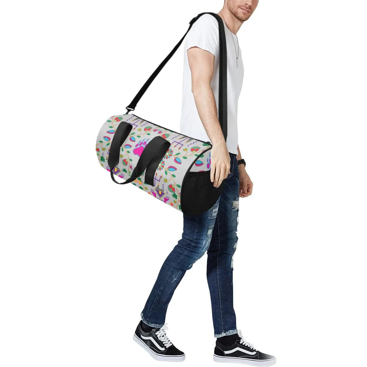 Geometric Floral Fall - Gray Duffle Bag