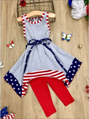 Girls 4th of July Themed Handkerchief Tunic & Capri Leggings Set