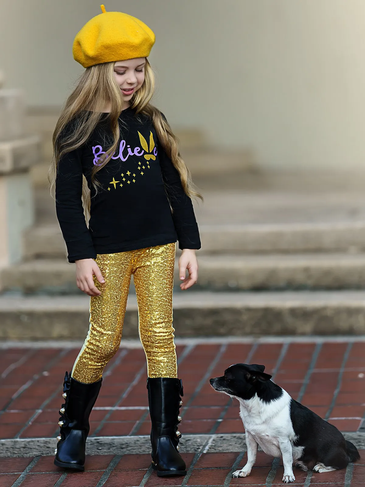 Girls "Believe" Bunny Long Sleeve Tunic & Sequin Leggings Set