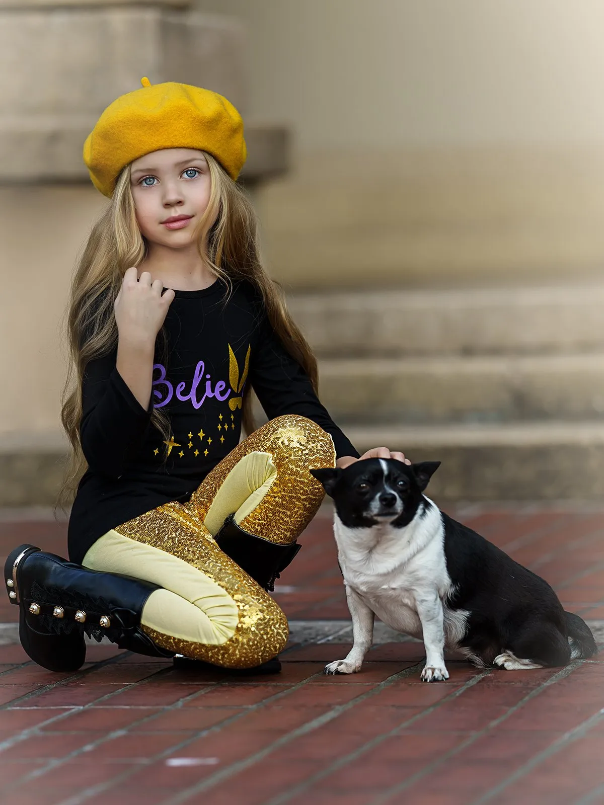 Girls "Believe" Bunny Long Sleeve Tunic & Sequin Leggings Set