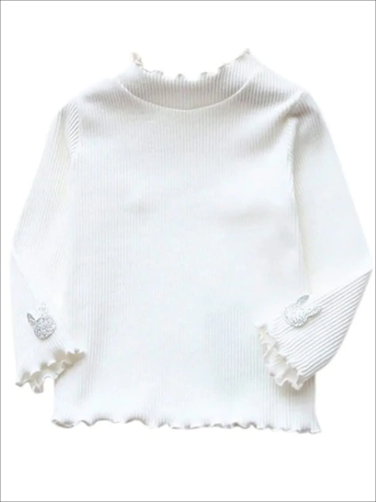 Girls Ribbed Knit Sweater With Glitter Bunny Applique