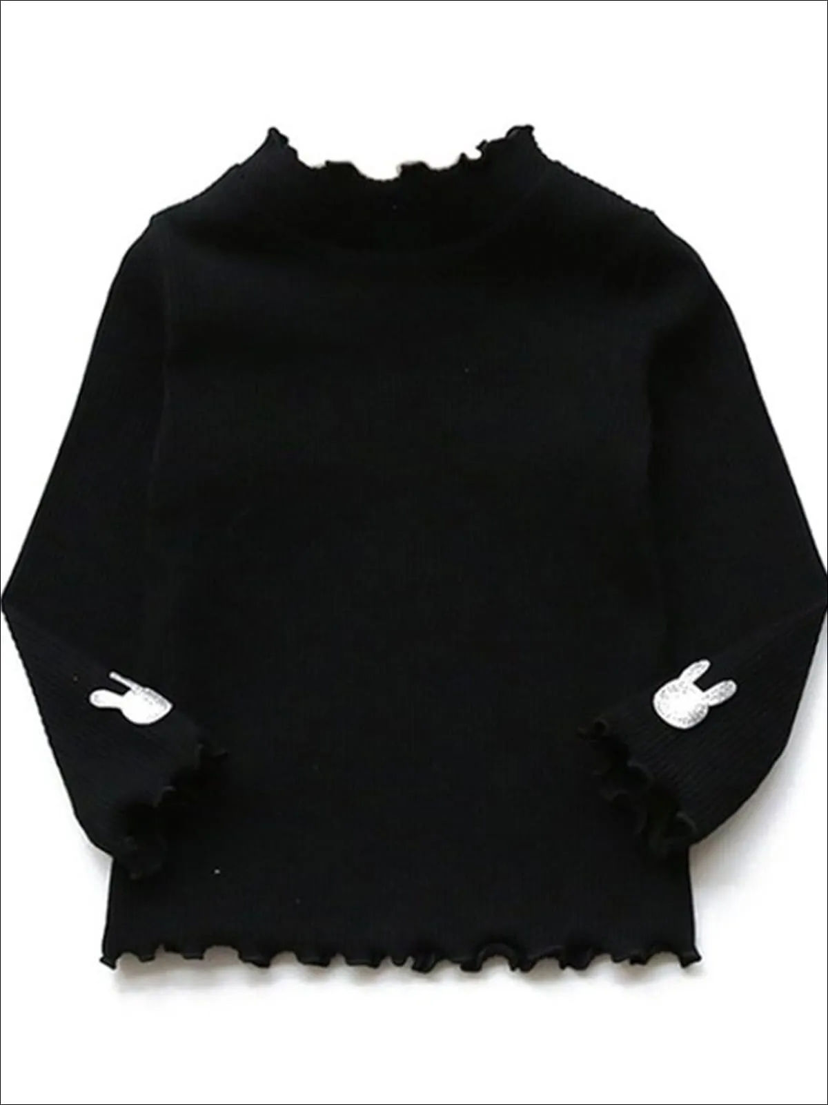 Girls Ribbed Knit Sweater With Glitter Bunny Applique