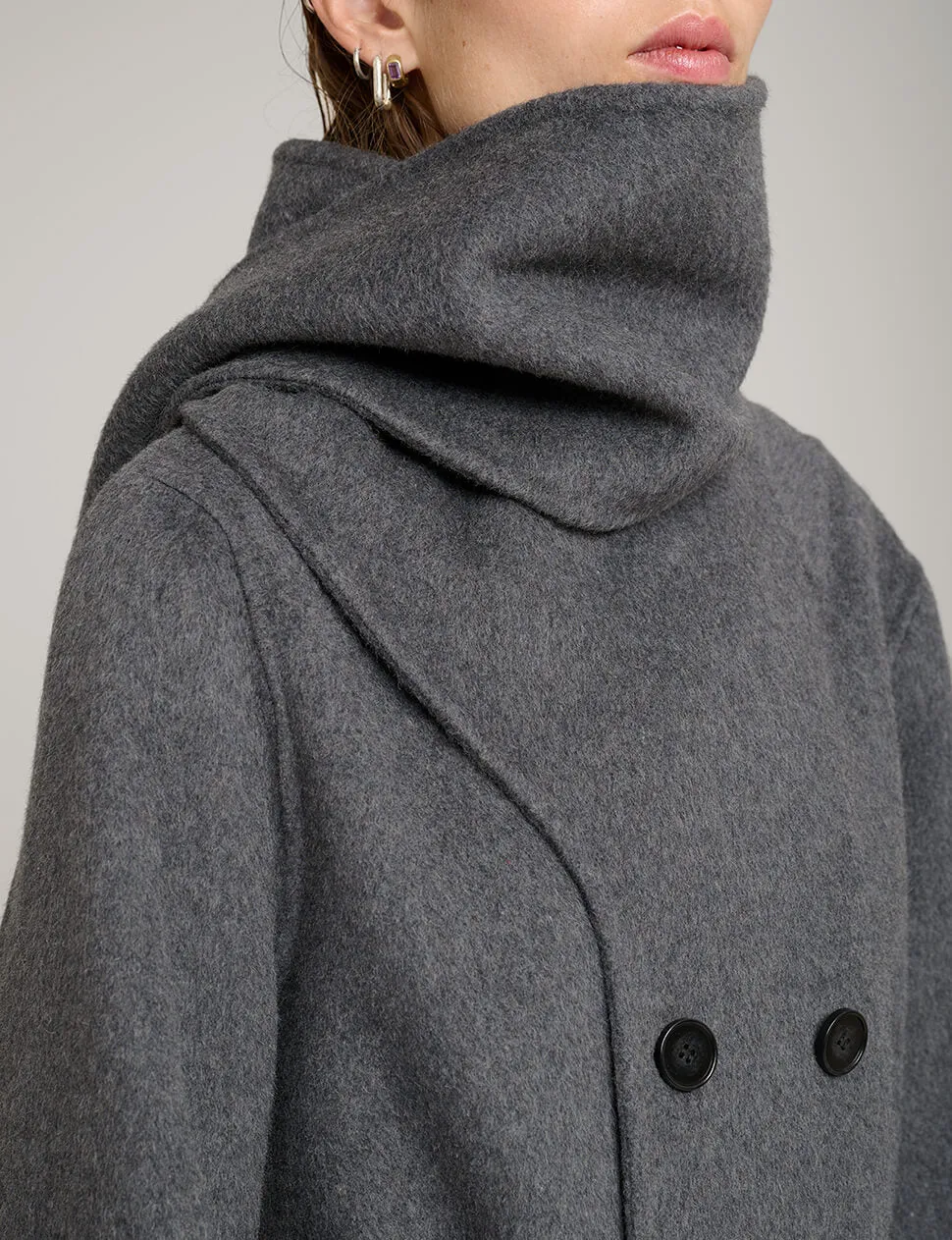 Grey Scarf Wool Coat