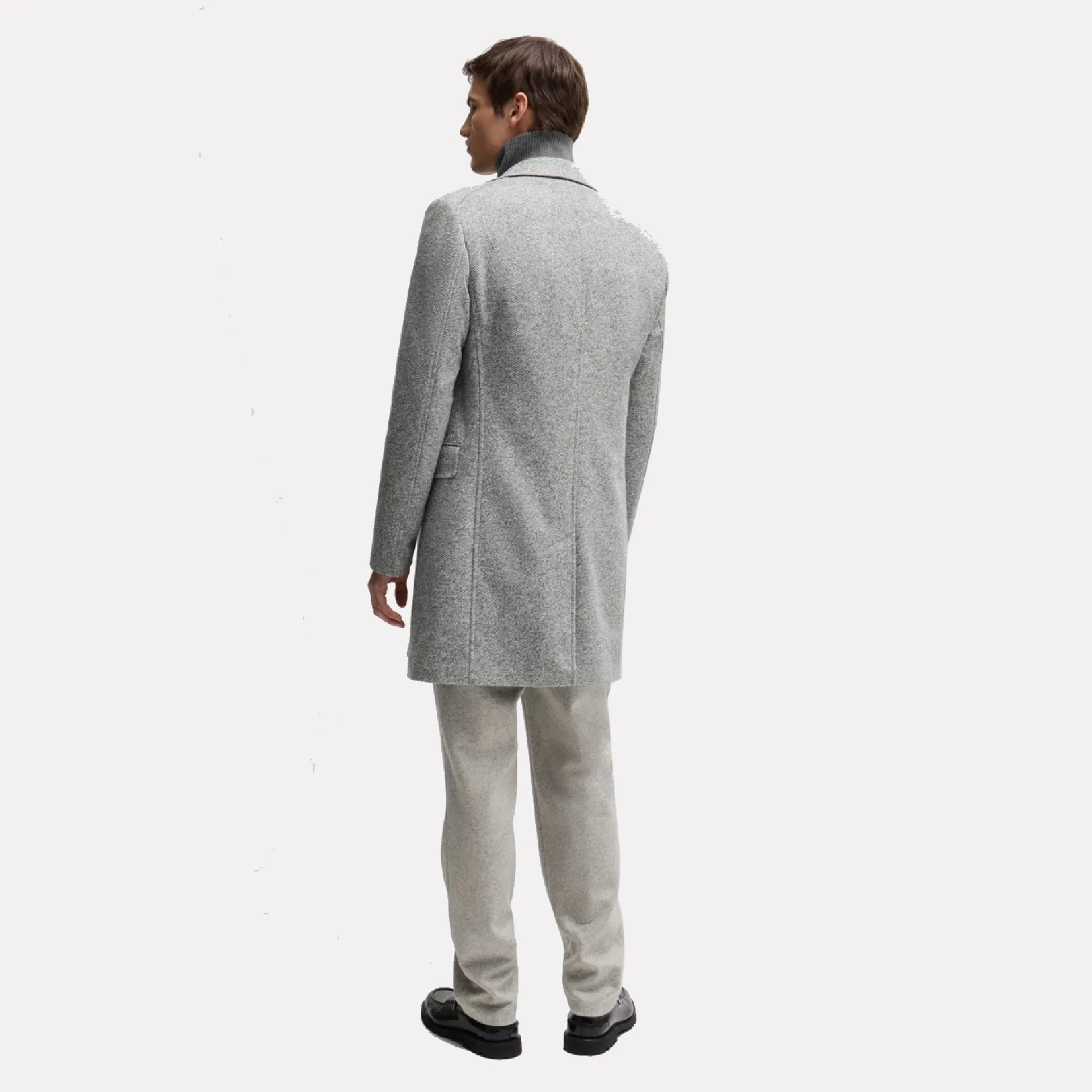 H-Hyde-J-Bib-Pad Virgin Wool Blend Top Coat / Medium Grey