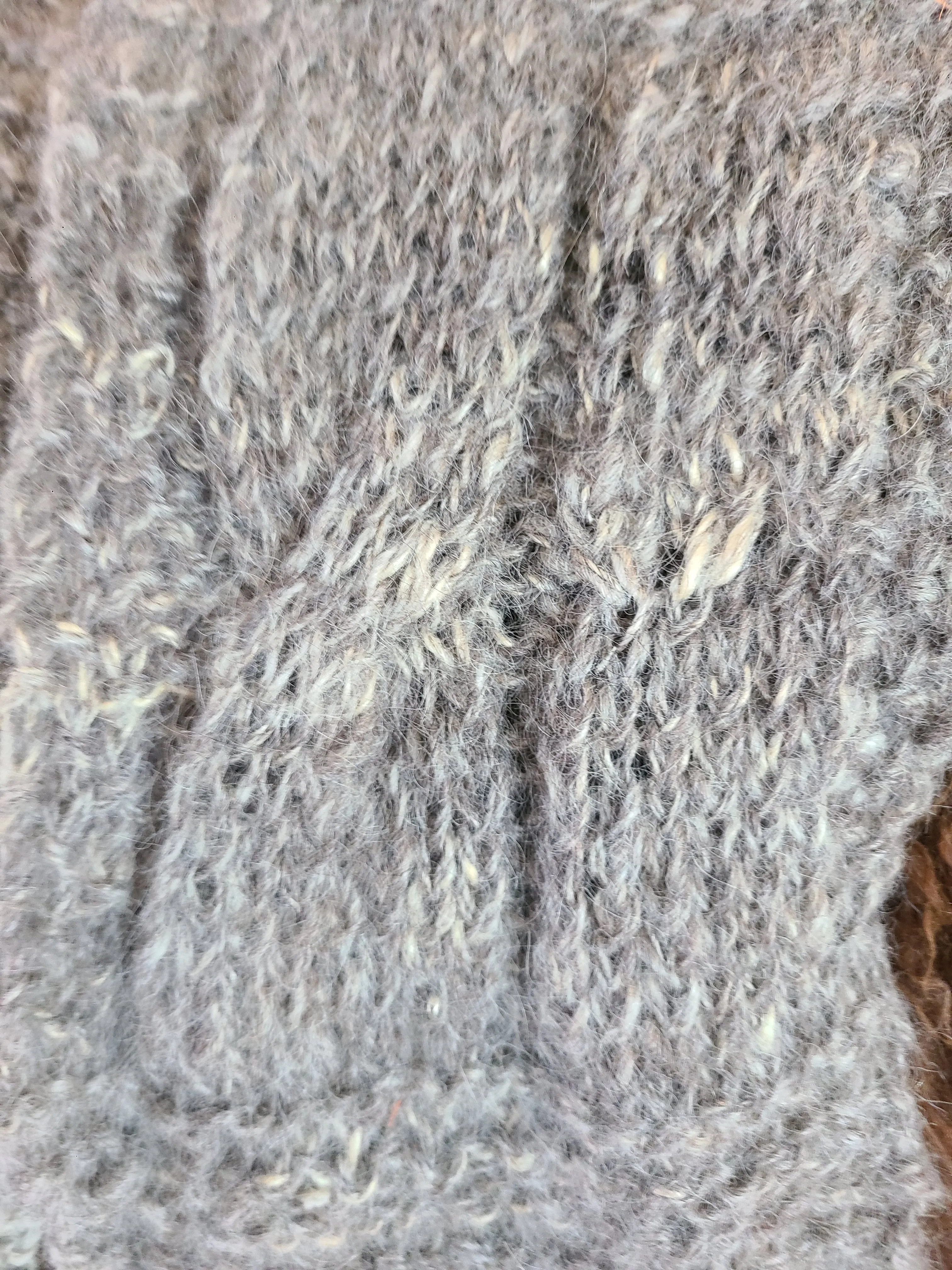 Handknit Scarf- Handspun Romney/ Mohair Gray- 58" x 6"